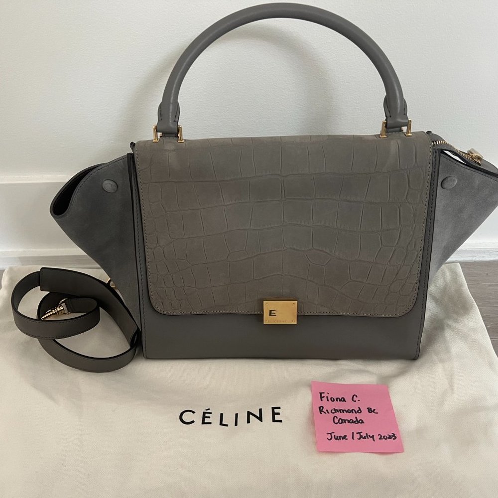 Celine grey croc embroidered trapeze medium bag